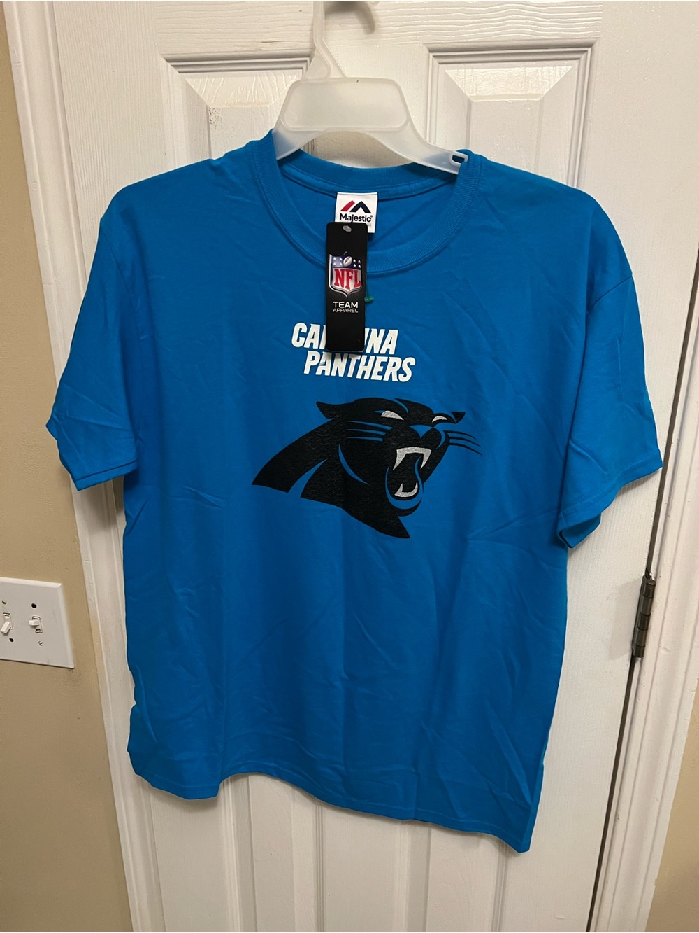 Majestic Carolina Panthers Teal-Blue Logo T-Shirt Size L